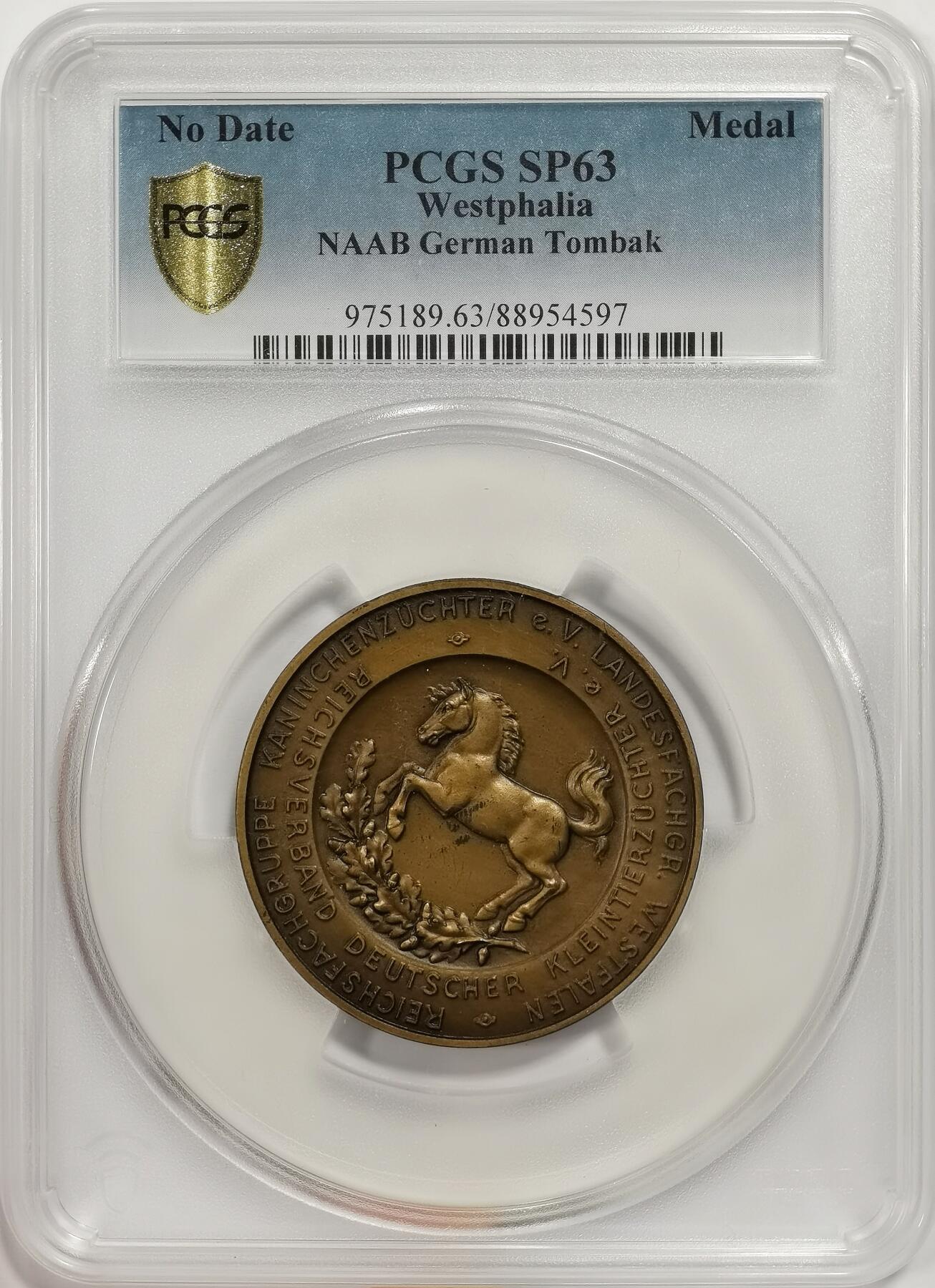 博洋堂世界钱币拍卖第165期（全场包邮） PCGS SP63 德国第三帝国（1930-1945）威斯特伐利亚小型动物养殖协会铜章