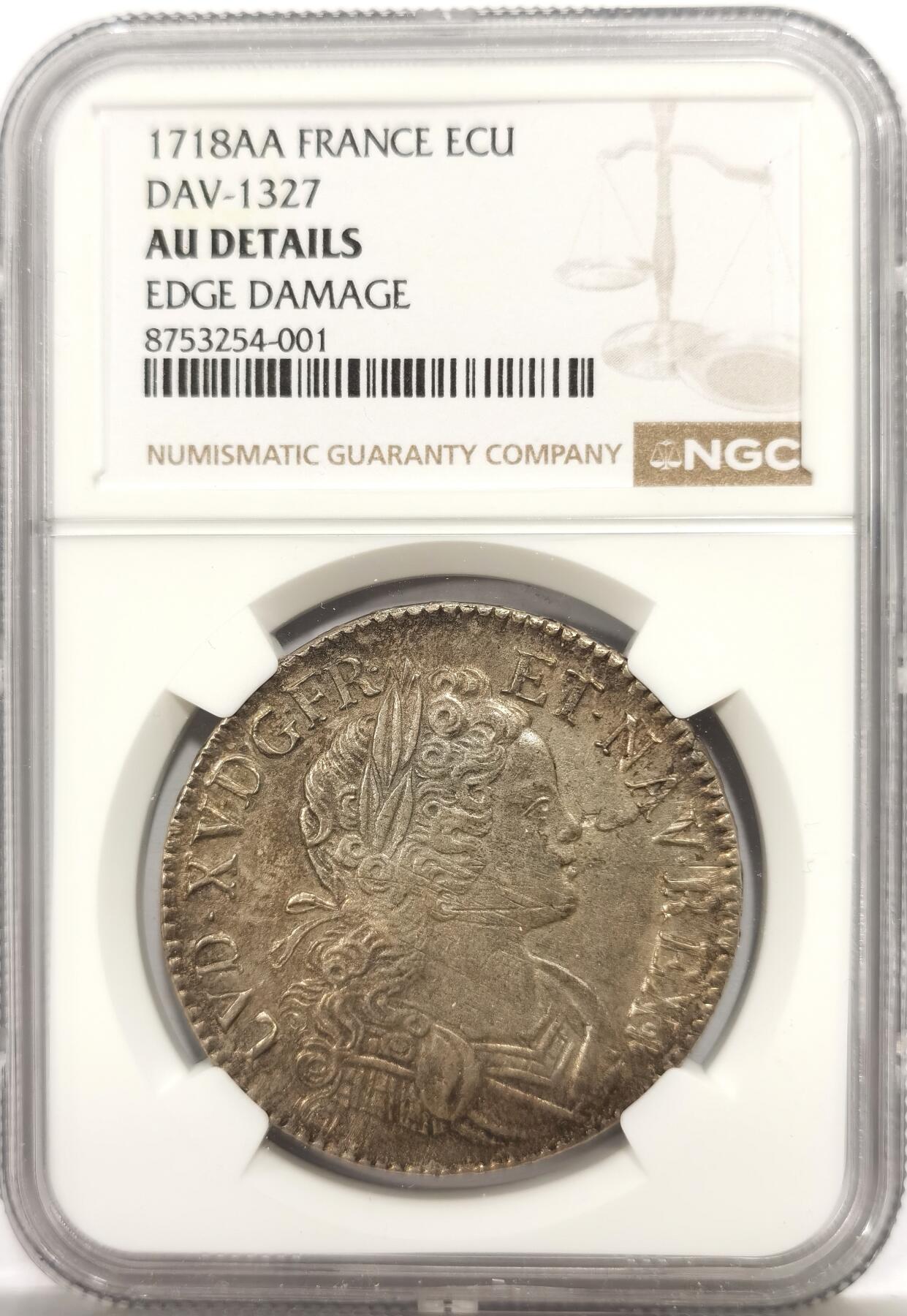 博洋堂世界钱币拍卖第165期（全场包邮） NGC AUD 法国1718年路易十五幼年时期1埃居银币