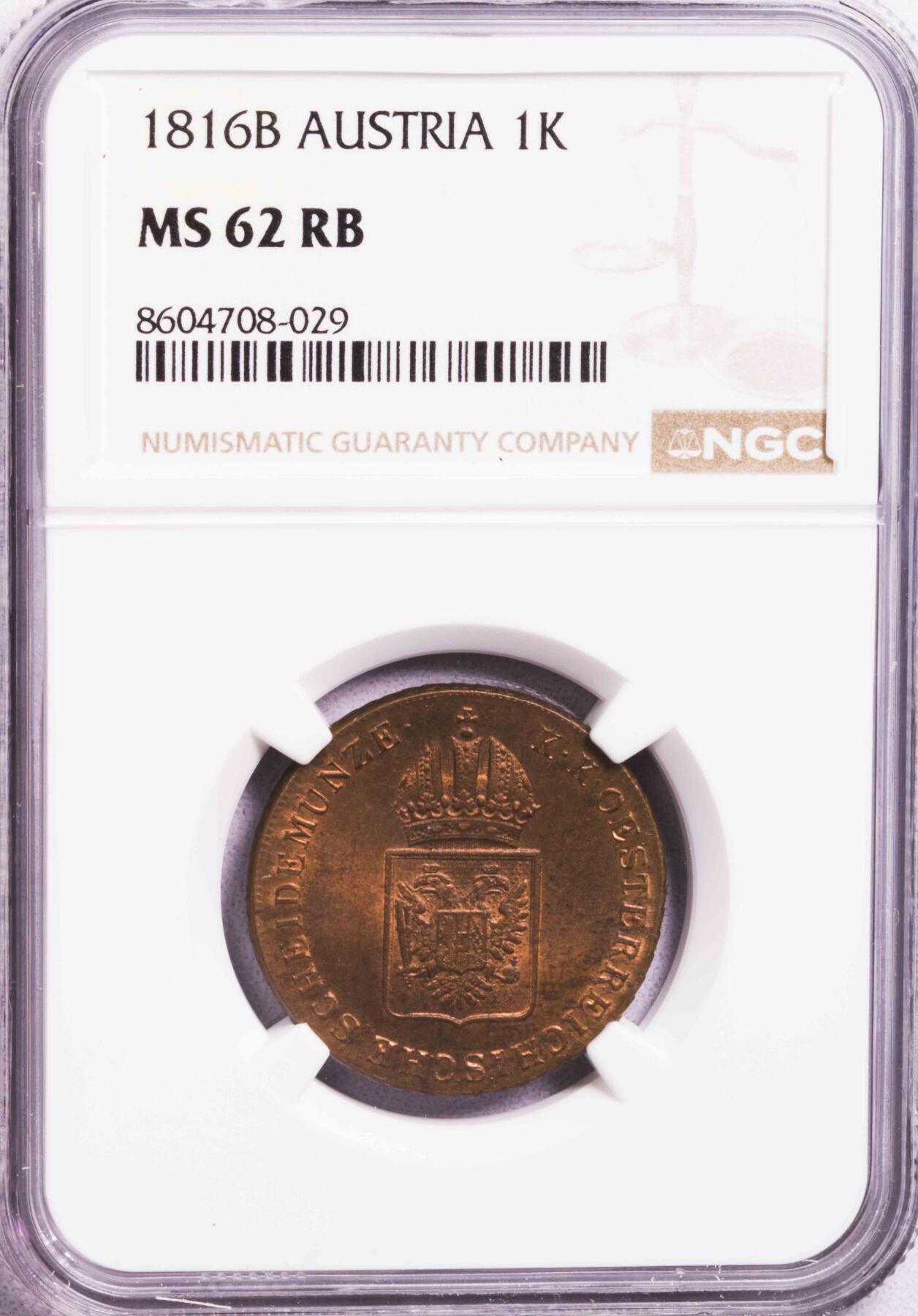 NGC-MS62/63/64RB 1816奥地利铜币三枚套
