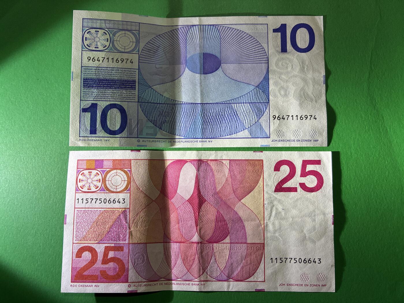 咖啡豆•收藏 2026年Mar_24th世界各国纸币拍卖 2枚 荷兰 1968&1971年 10&25古尔登 美品XF 外国纸币