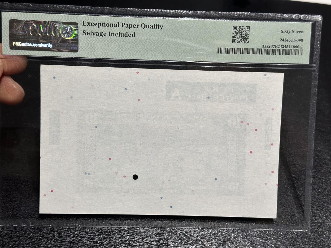 《外钞收藏家》第六百一十九期（精品场）（长期征集拍品、欢迎藏友们联系合作） 1957年老挝10基辅 PMG67 样钞