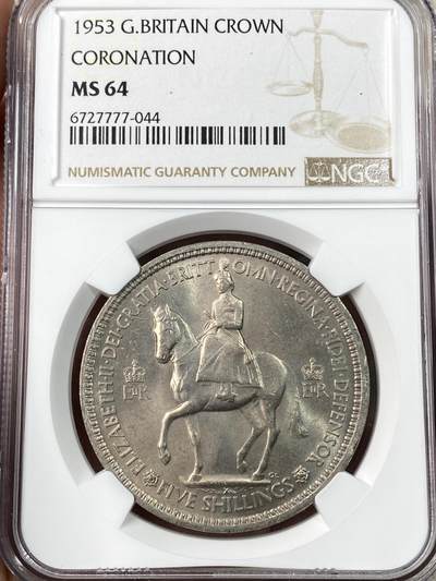 万国钱币拍卖第063期 - NGC MS64 1953年英国伊丽莎白二世加冕纪念克朗镍币 伊二经典品种