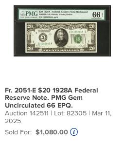 【Blue Auction】世界纸币精拍第796期——18级TOP拍卖/信誉/品质/专业/高效💫 【冠军分 少见里士满版】美国 1928A 20美金 PMG66EPQ 配套常缺该区