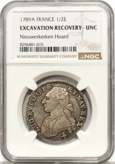 博洋堂世界钱币拍卖第165期（全场包邮） - NGC UNC 法国1789年路易十六1/2埃居银币，少见窖藏挖掘出来的