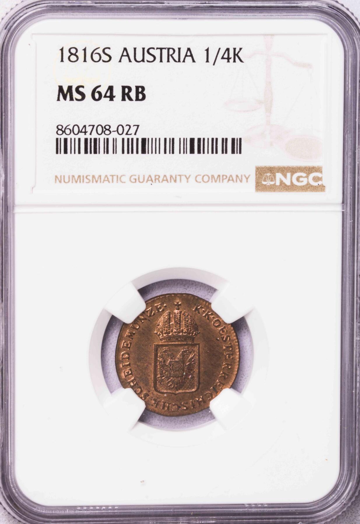 NGC-MS62/63/64RB 1816奥地利铜币三枚套