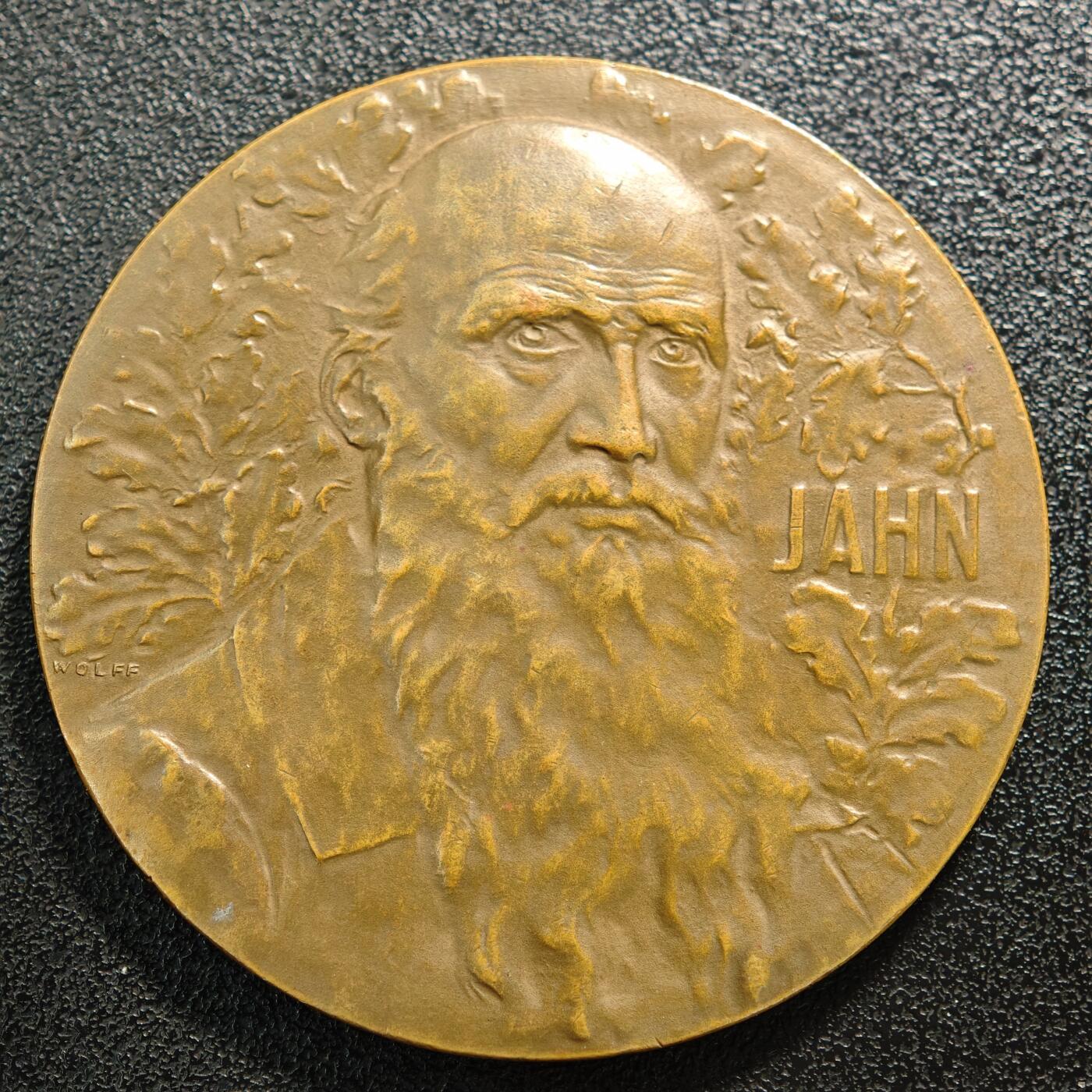 【德藏】世界币章拍卖第168期（拍品征集中~欢迎藏友联系） 1921年 德国体操之父弗里德里希·路德维希·雅恩像游泳接力赛一等奖奖章纪念铜章 直径约：48.8mm；重约：54.5g