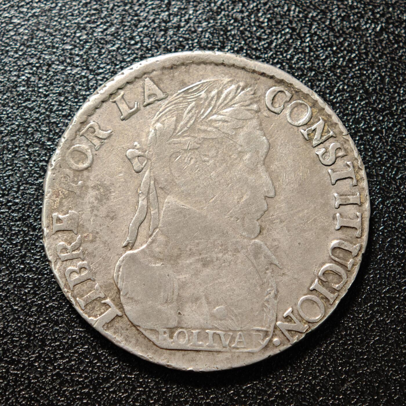 【德藏】世界币章拍卖第168期（拍品征集中~欢迎藏友联系） 1830年 玻利维亚西蒙·玻利瓦尔像4苏克雷银币 直径约：30.3mm；重约：13.2g