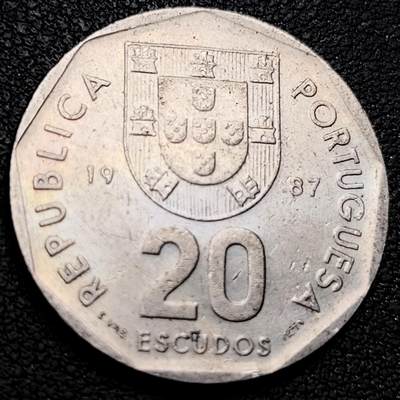 泉币菌-第213场-拍品多 请提前出价（工作最近较忙 发货不及时，望理解） - 葡萄牙 1987年 20埃斯库多白铜硬币 26.5mm 绝版币