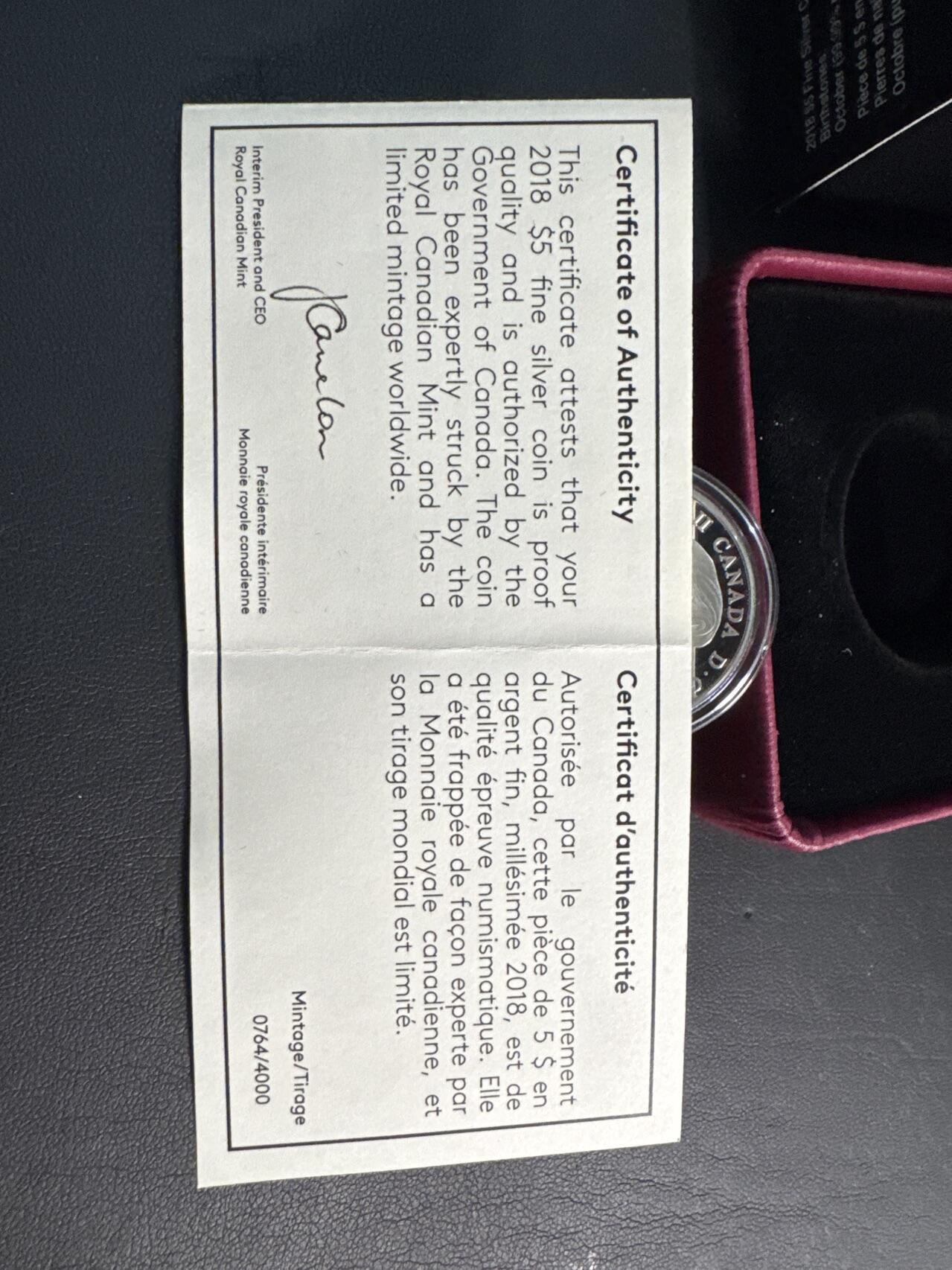 ❤️【币观天下】❤️ 第345期钱币拍卖场- 2026.3.20周五晚上6点半场 长期征集拍品  2018年加拿大5元镶水晶精制银币 生日石-十月（蛋白石） 7.96克9999银 发行量：4千 盒证全