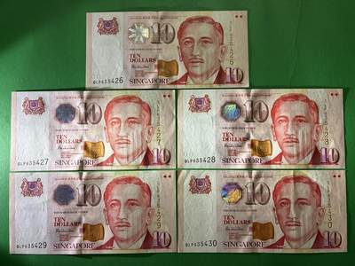 咖啡豆•收藏 2026年Mar_24th世界各国纸币拍卖 - 5枚 新加坡 10新元 AU-UNC 外国 亚洲纸币