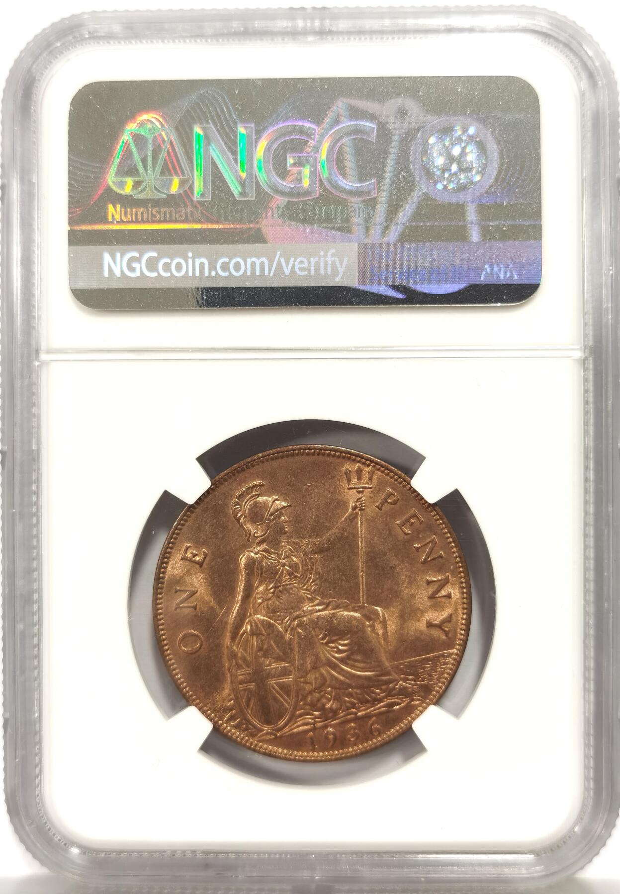 博洋堂世界钱币拍卖第165期（全场包邮） NGC MS64RB 英国1936年乔治五世一便士铜币，关门特年