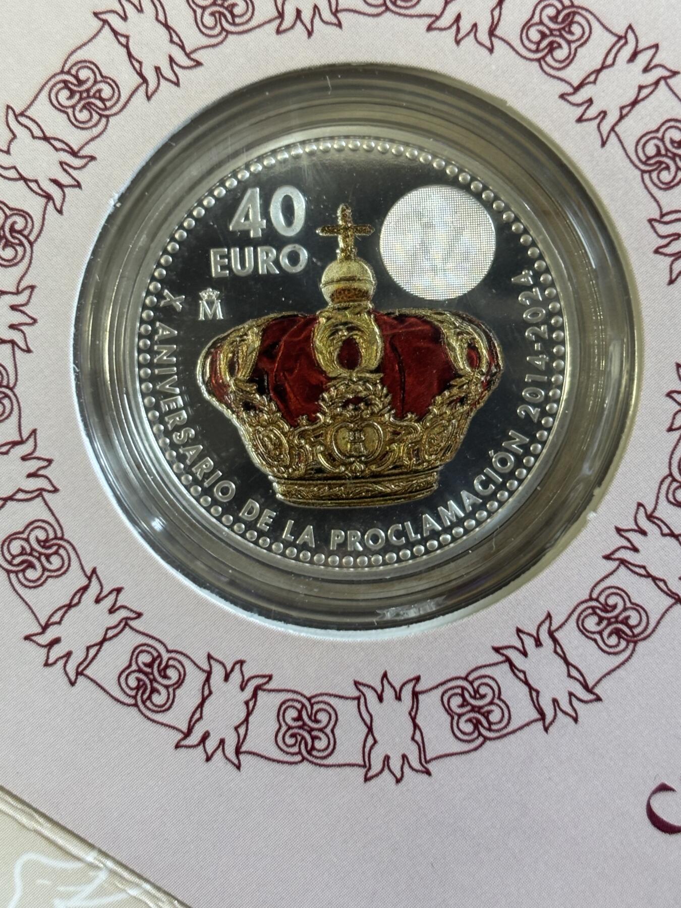 第194期拍卖 西班牙2024年菲利普六世皇冠40欧彩色纪念银币，925银，18克，发行5000枚