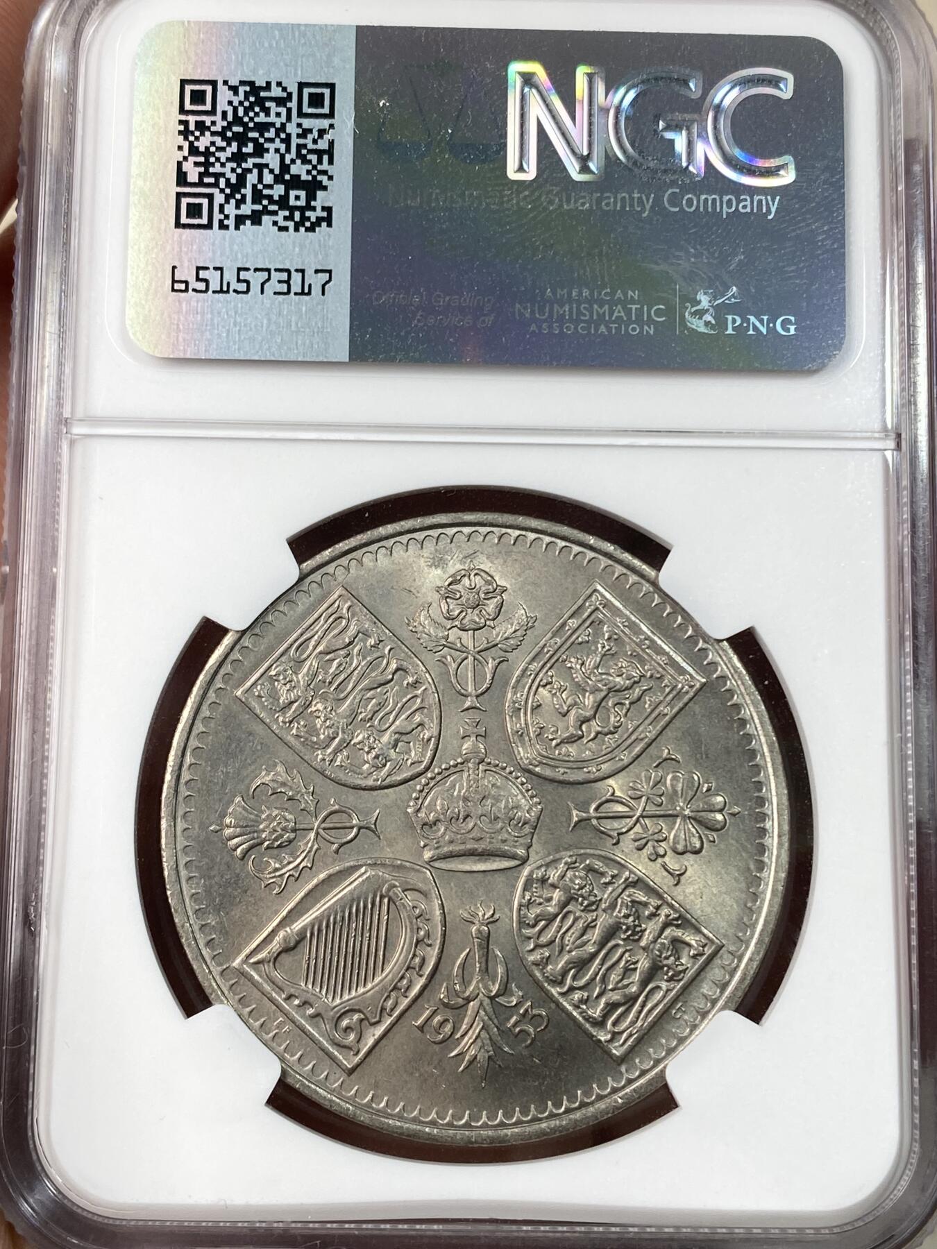 万国钱币拍卖第063期 NGC MS64 1953年英国伊丽莎白二世加冕纪念克朗镍币 伊二经典品种