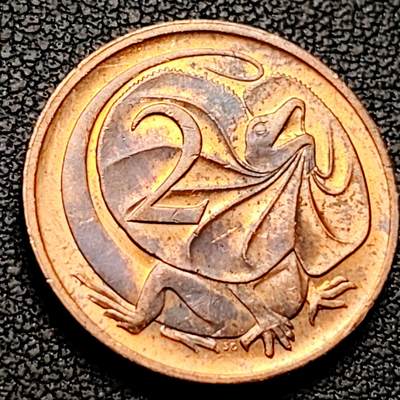 泉币菌-第213场-拍品多 请提前出价（工作最近较忙 发货不及时，望理解） - 1984年 英属 澳大利亚2分铜币 伞蜥蜴 斗篷蜥 伊丽莎白二世 21.5mm