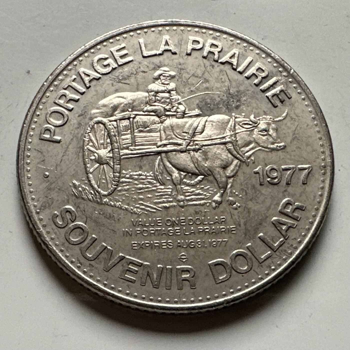 🌹外币初藏🌹🐯2026年第30场   每周二四六晚8️⃣点 接代拍 加拿大 1977年 波蒂奇拉普雷里 马尼托巴共和国 1元代用币 7.0g-32.0mm