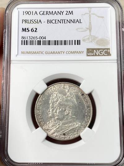 万国钱币拍卖第063期 - NGC MS62 1901年德国普鲁士建国200周年纪念长翅2马克 原光原味普鲁士经典品种