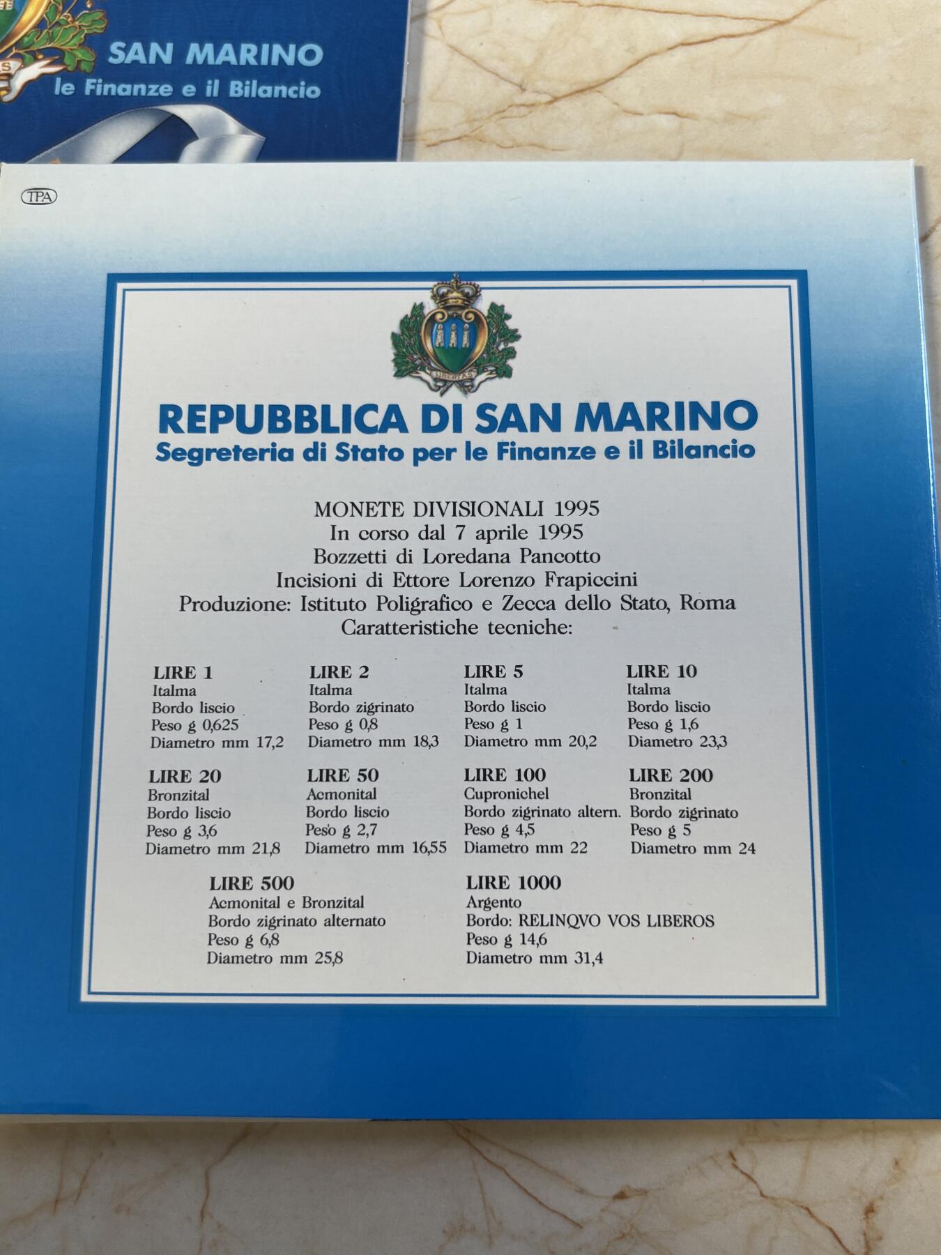 第194期拍卖 卡装圣马力诺1995年10枚纪念币套装花卉银币，835银，14.6克