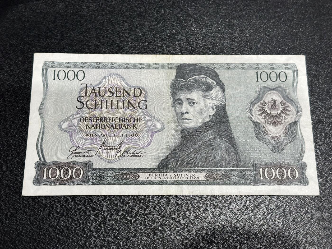 《外钞收藏家》第六百一十九期（精品场）（长期征集拍品、欢迎藏友们联系合作） 1966年奥地利1000先令 非全新 品相如图