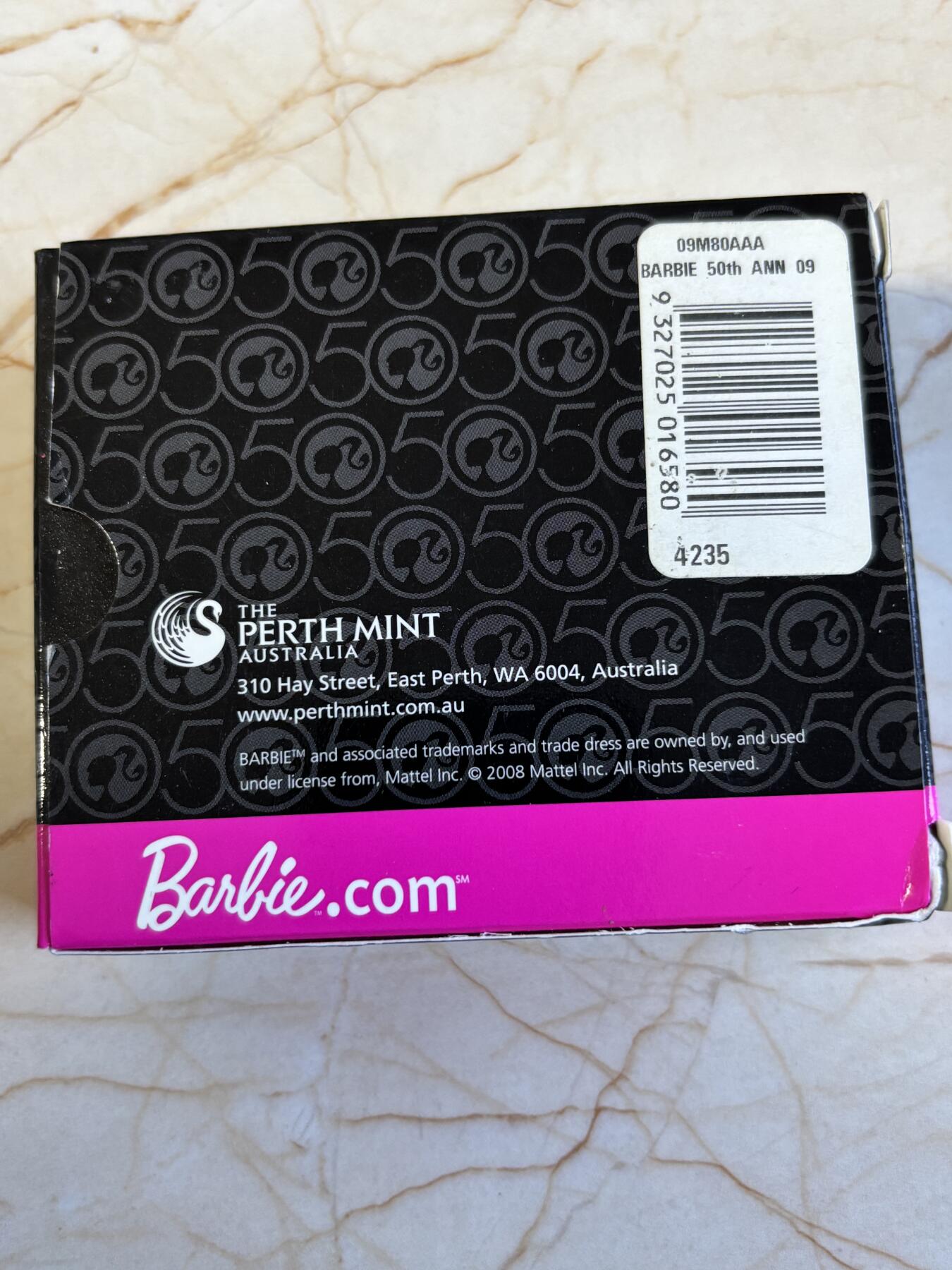 第194期拍卖 图瓦卢2009年芭比娃娃诞生50周年1盎司纪念彩银币,9999银，发行20000枚，有氧化