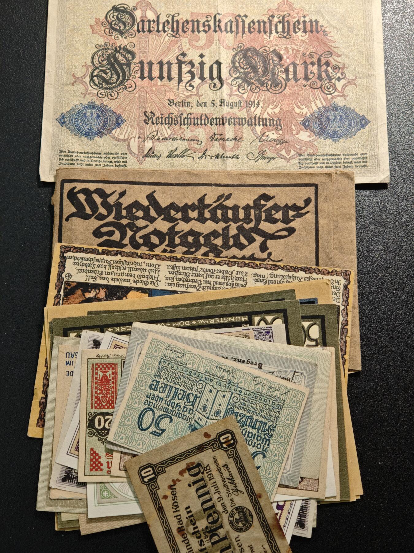 【德藏】世界币章拍卖第168期（拍品征集中~欢迎藏友联系） 德国紧急时期明斯特地区等纸币27张 及 德国50马克纸币 大票幅