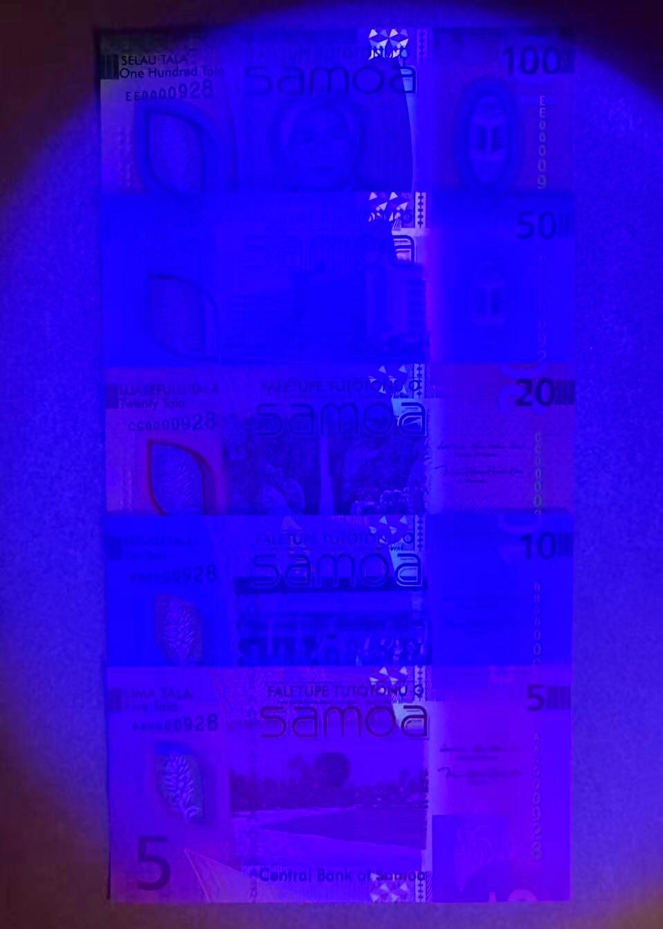 【Blue Auction】世界纸币精拍第796期——18级TOP拍卖/信誉/品质/专业/高效💫 【一组5张首发冠 928全同小号】萨摩亚 新版5-100塔拉 全新UNC