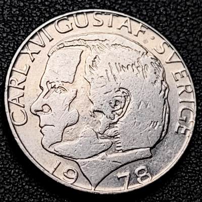 泉币菌-第213场-拍品多 请提前出价（工作最近较忙 发货不及时，望理解） - 瑞典1978年 1克朗铜镍币 卡尔十六世·古斯塔夫 25mm