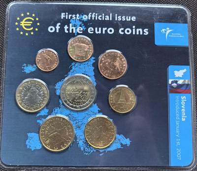 外国优质老铜币银币苏联纪念章，每周六晚九点倒数截拍，满百包邮可寄存，持续收拍 - 欧元硬币-2007年斯洛文尼亚（首发版）