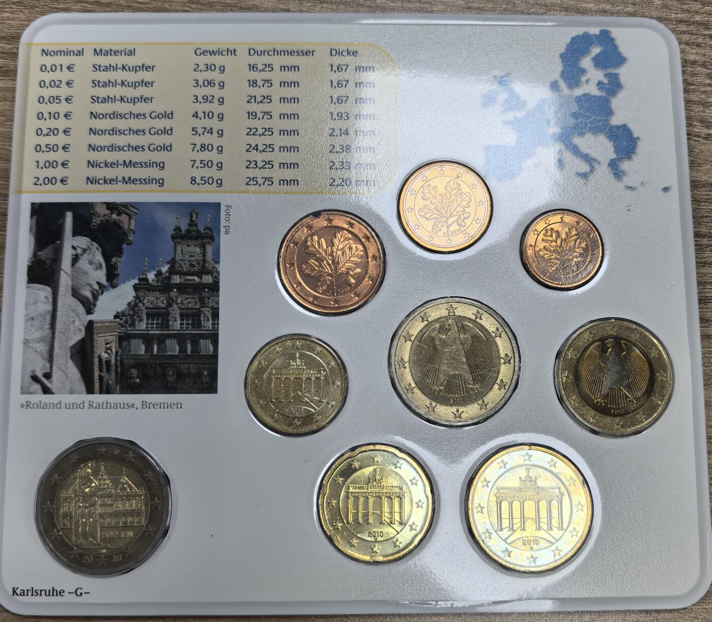 外国优质老铜币银币苏联纪念章，每周六晚九点倒数截拍，满百包邮可寄存，持续收拍 欧元硬币-2010年德国（带一枚纪念币）