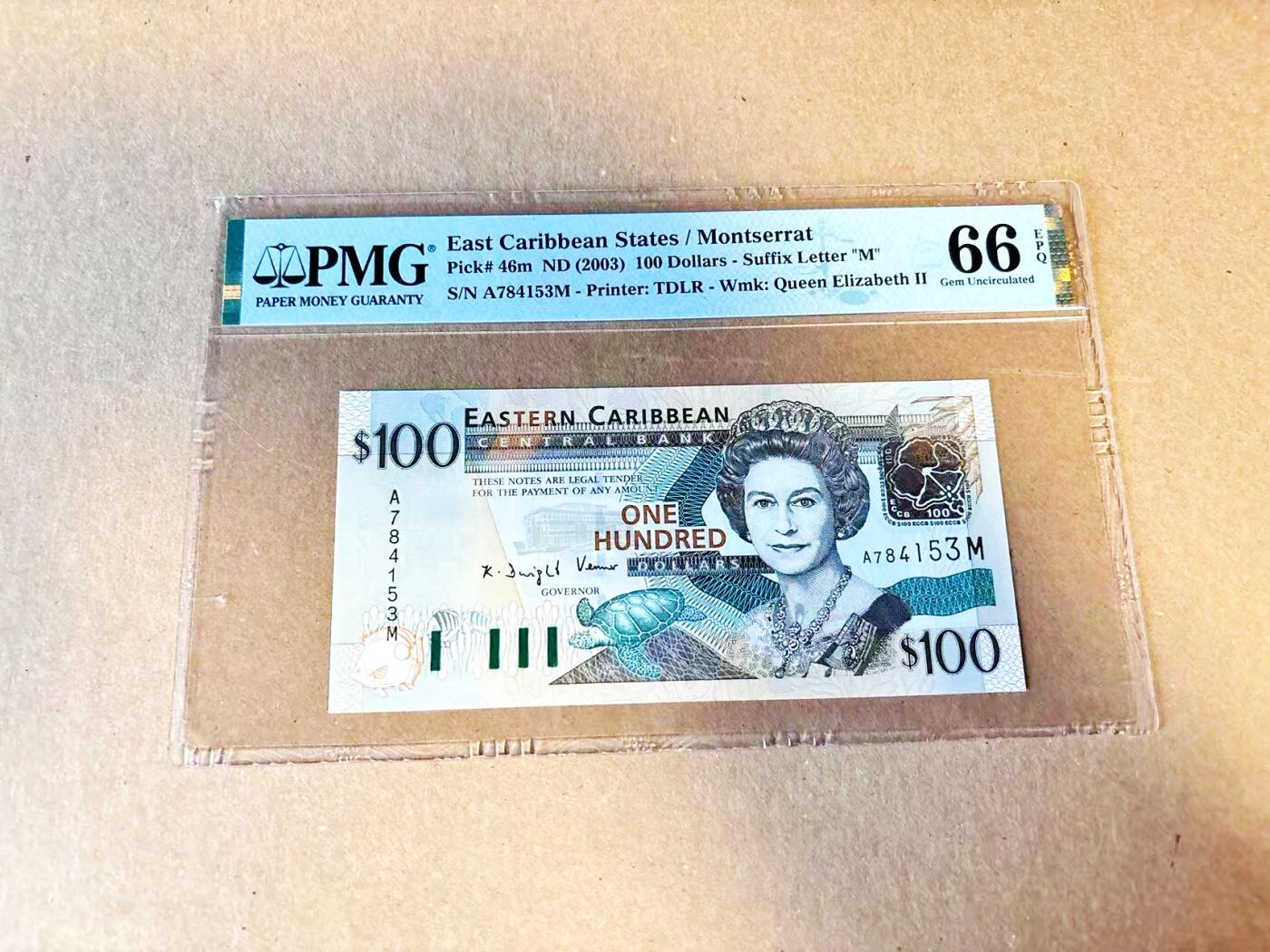 【Blue Auction】世界纸币精拍第796期——18级TOP拍卖/信誉/品质/专业/高效💫 东加勒比 2003年100元 女王 PMG66EPQ 