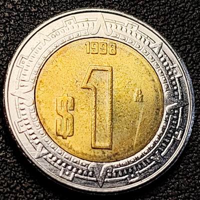 泉币菌-第214场-二月二 龙抬头 专场 拍品多 请提前出价（工作最近较忙 发货不及时，望理解） - 原光极美 墨西哥1比索双色币 鹰蛇图案 玛雅文化