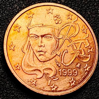 泉币菌-第213场-拍品多 请提前出价（工作最近较忙 发货不及时，望理解） - 1999年 法国5欧分硬币 直径21MM