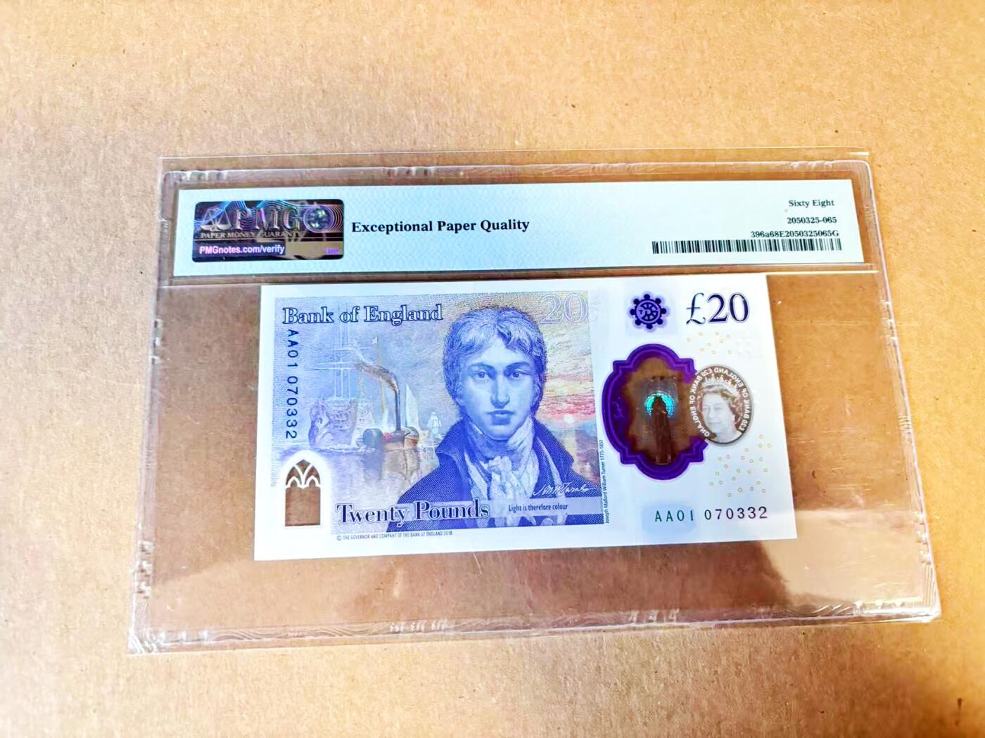 【Blue Auction】世界纸币精拍第796期——18级TOP拍卖/信誉/品质/专业/高效💫 【AA01首发冠】英国 2018年20镑 PMG68EPQ 高分