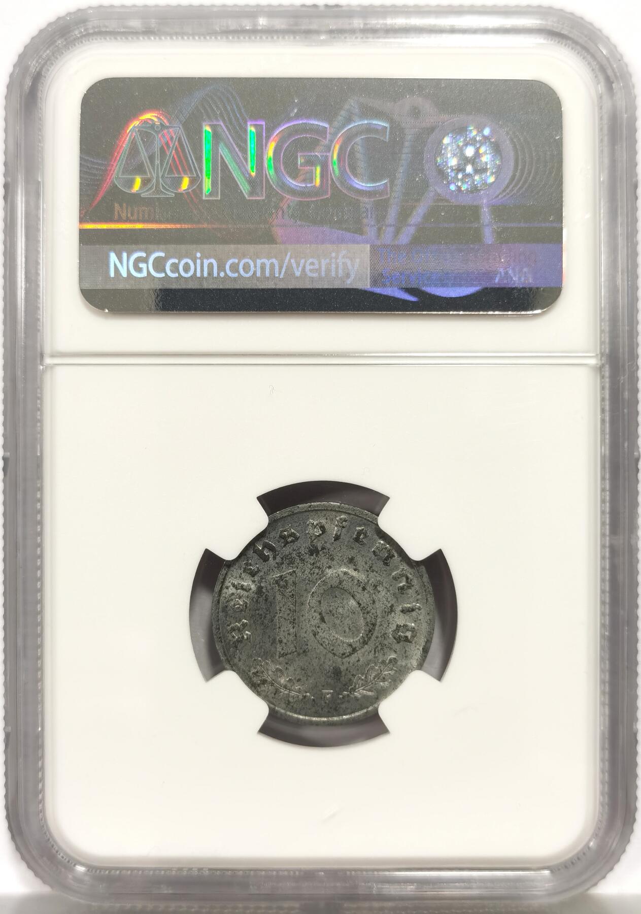 博洋堂世界钱币拍卖第165期（全场包邮） NGC MS63 德国盟军占领区1947年F版10芬尼锌币，锌币高分难得