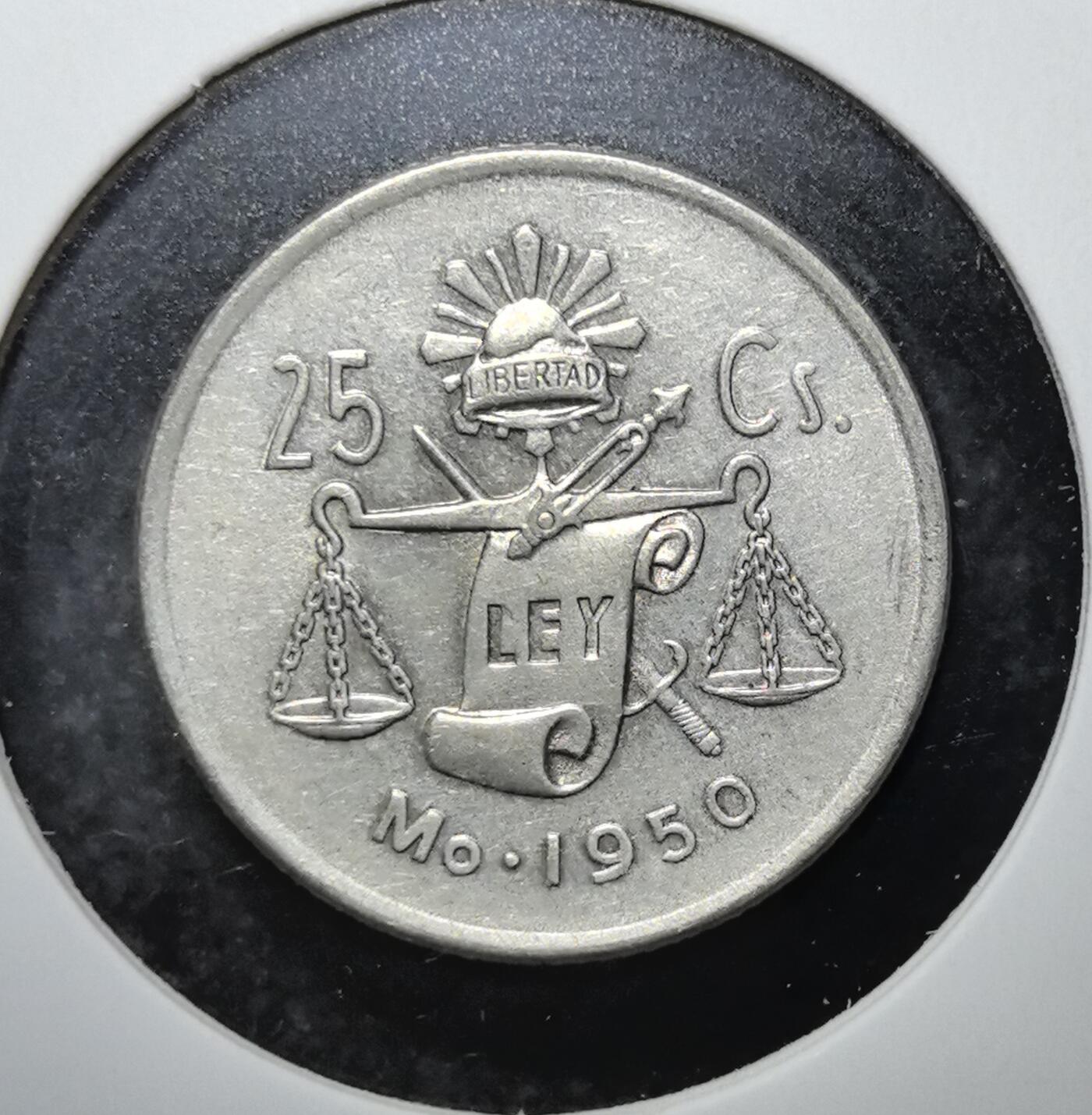 外国优质老铜币银币苏联纪念章，每周六晚九点倒数截拍，满百包邮可寄存，持续收拍 墨西哥1950年25分银币。正面为墨西哥国徽 “鹰蛇仙人掌”，背面是象征正义的天平与 “自由” 字样，见证墨西哥战后货币体系。