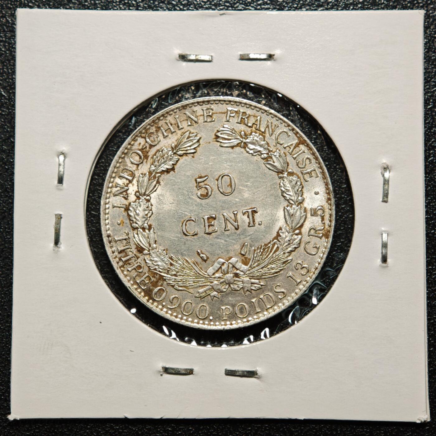 【德藏】世界币章拍卖第168期（拍品征集中~欢迎藏友联系） 老藏家集藏系列之- 1936年 法属印度支那50分银币 900银 直径约：29mm；重约：13.5g 入册20余年·附有当年购入价