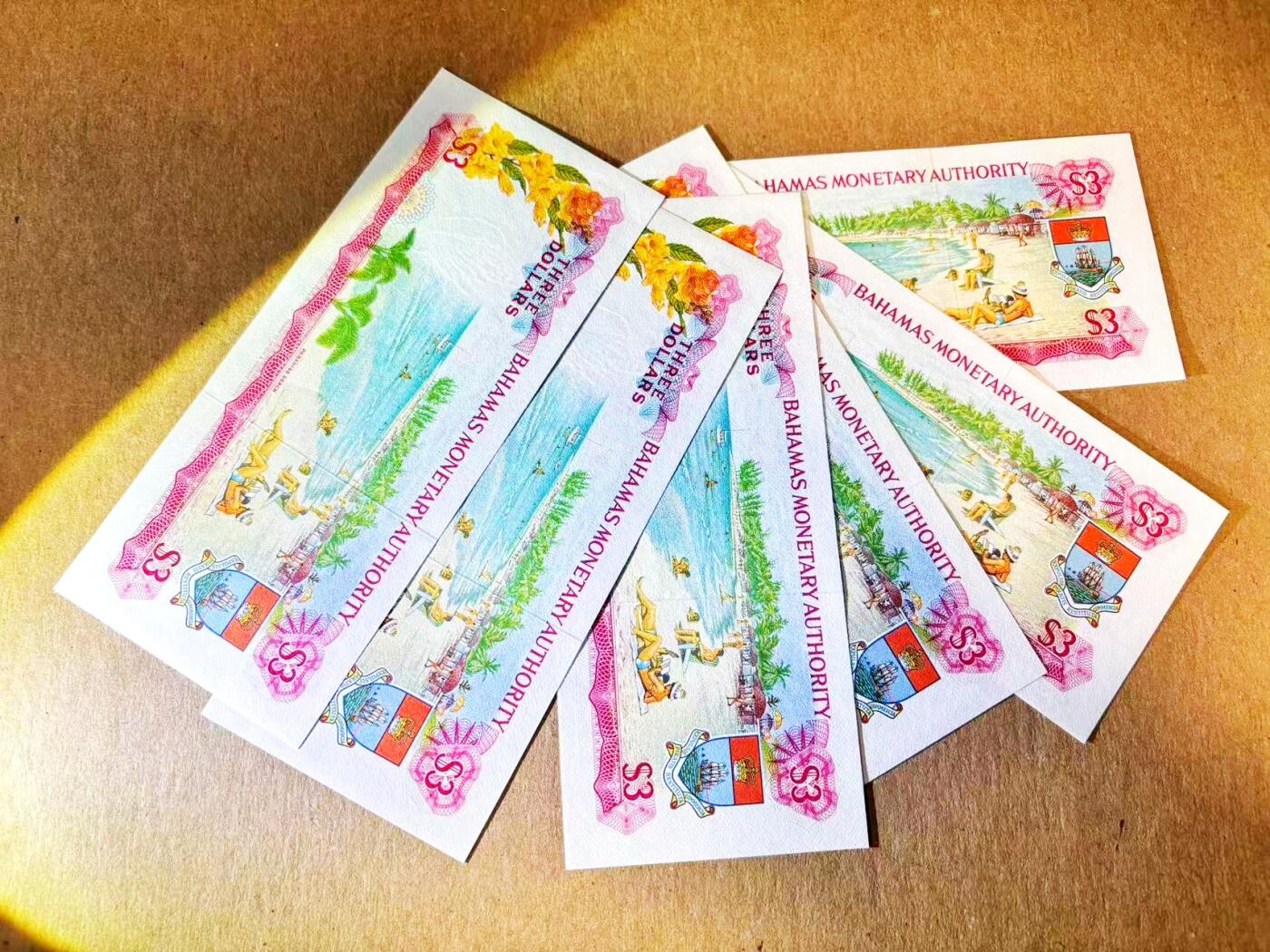 【Blue Auction】世界纸币精拍第796期——18级TOP拍卖/信誉/品质/专业/高效💫 【一组6张 含4张无47】巴哈马 1968年3元 彩背 女王 全新UNC 居中佳