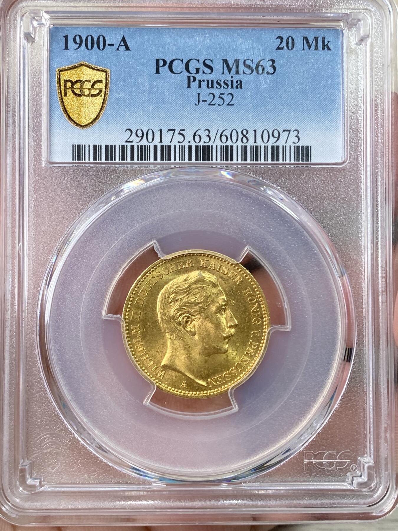 万国钱币拍卖第063期 PCGS MS63 1900年德国普鲁士威廉二世长翅流通20马克金币 早期年份丝滑黄金转光收藏级 7.96g 900金