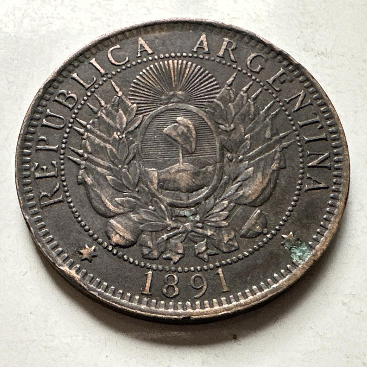 🌹外币初藏🌹🐯2026年第30场   每周二四六晚8️⃣点 接代拍 阿根廷 1891年 自由女神 2分铜币 a