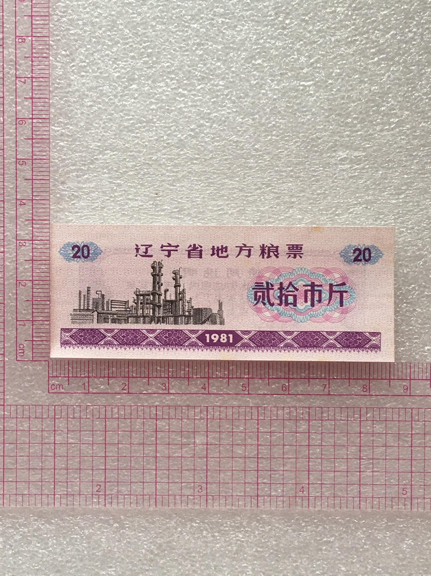         1981年辽宁省地方粮票贰拾市斤全新品相未流通1枚原版真品如图供应票证旧藏文玩艺术收藏