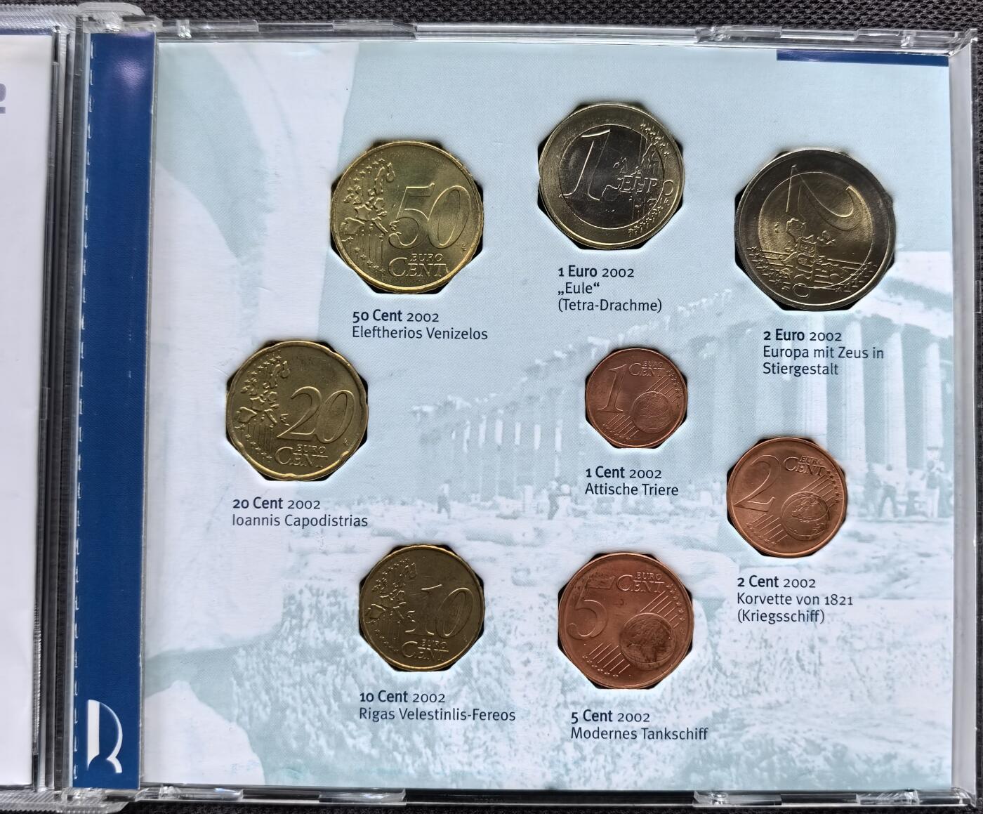 外国优质老铜币银币苏联纪念章，每周六晚九点倒数截拍，满百包邮可寄存，持续收拍 欧元硬币-2002年希腊（首发版+CD盒）