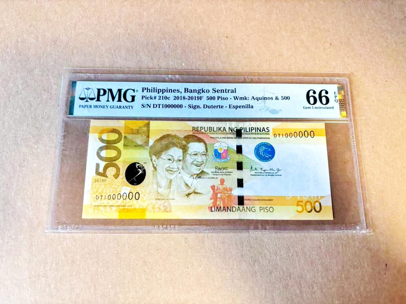 【Blue Auction】世界纸币精拍第796期——18级TOP拍卖/信誉/品质/专业/高效💫 【1百万号】菲律宾 2018年500比索 PMG66EPQ 