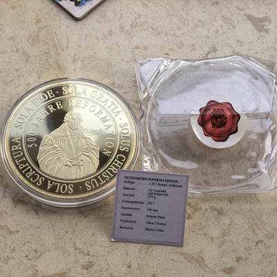 道一币馆币章第一百七十场 - 原包装带证书 德国2017年宗教改革运动500周年超大24K镀金纪念章