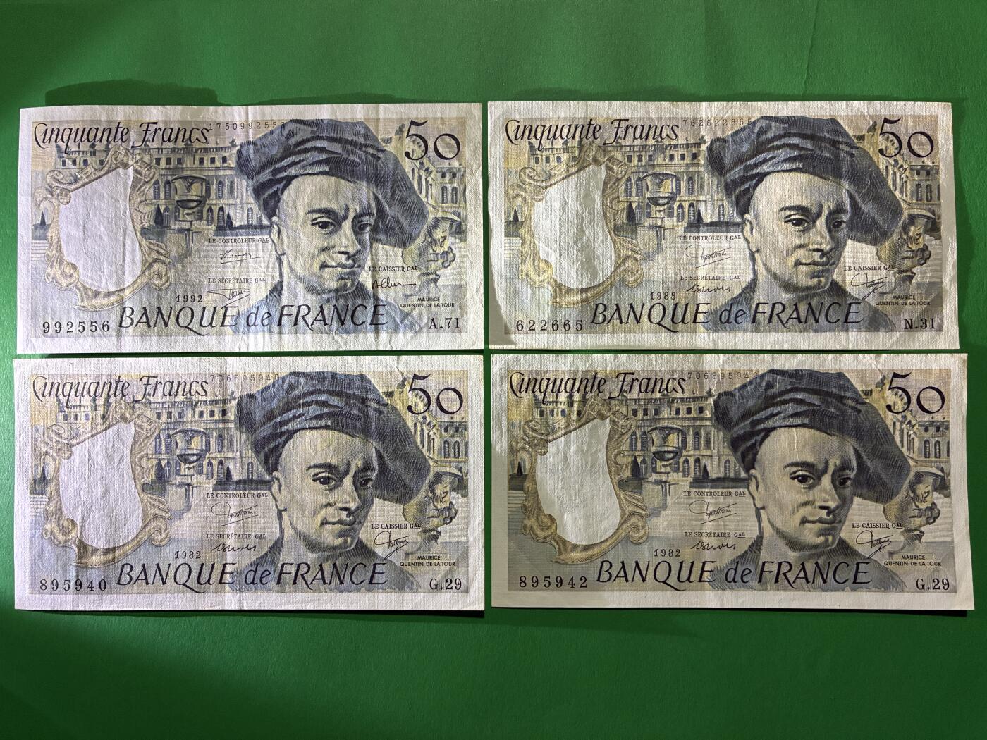 咖啡豆•收藏 2026年Mar_24th世界各国纸币拍卖 4枚 法国 50法郎 美品XF 外国 欧洲纸币