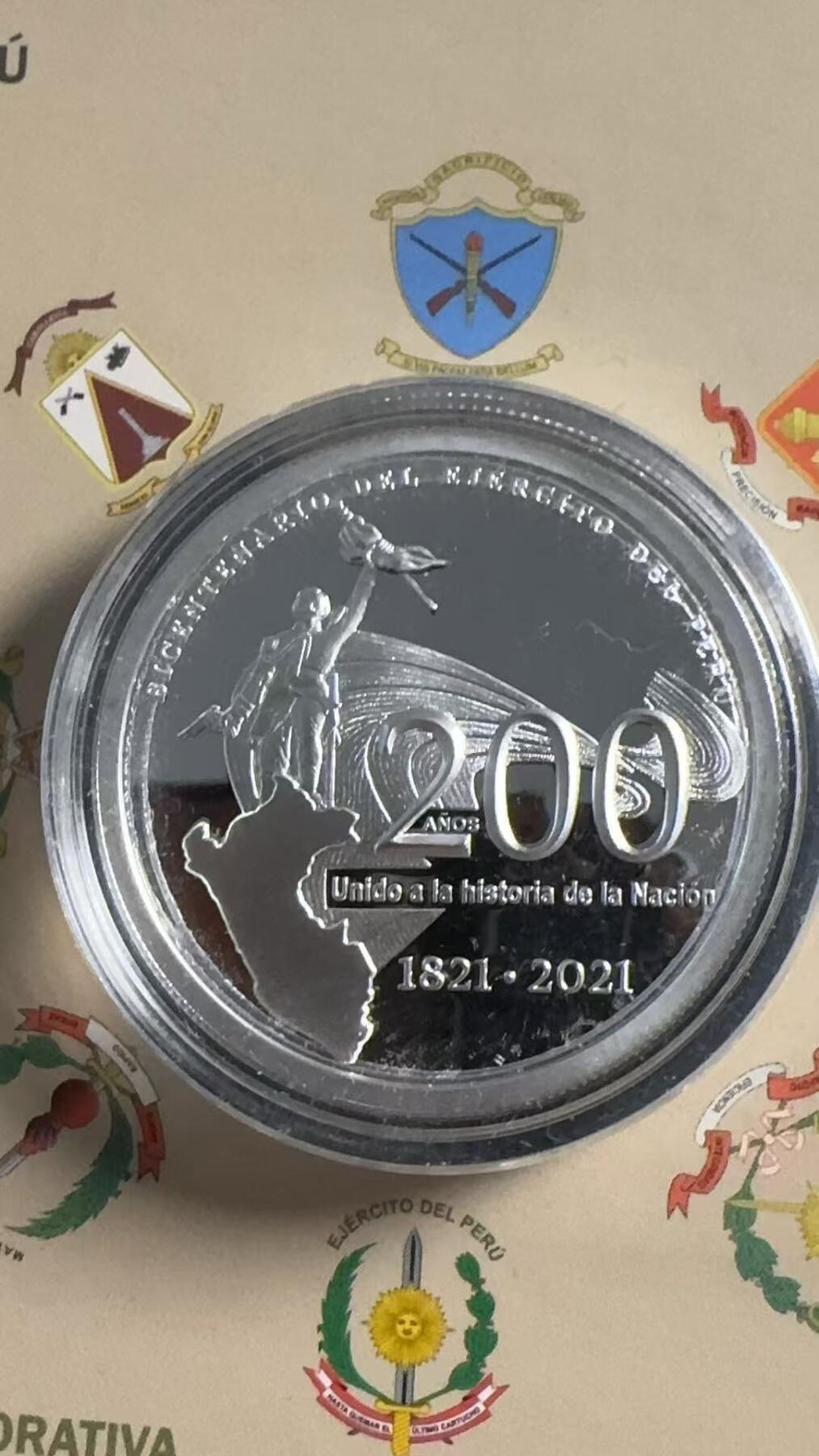 ❤️【币观天下】❤️ 第345期钱币拍卖场- 2026.3.20周五晚上6点半场 长期征集拍品  秘鲁2021年建军200周年纪念银币，33克大银币，含银量0.925含纯银31.1克