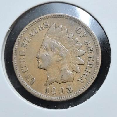 外国优质老铜币银币苏联纪念章，每周六晚九点倒数截拍，满百包邮可寄存，持续收拍 - 美国印第安人头像1903年1美分铜币，正面为印第安人头像，背面是花环与面值，是美国 20 世纪初经典铜质辅币，见证其近代工业与货币文化的发展。