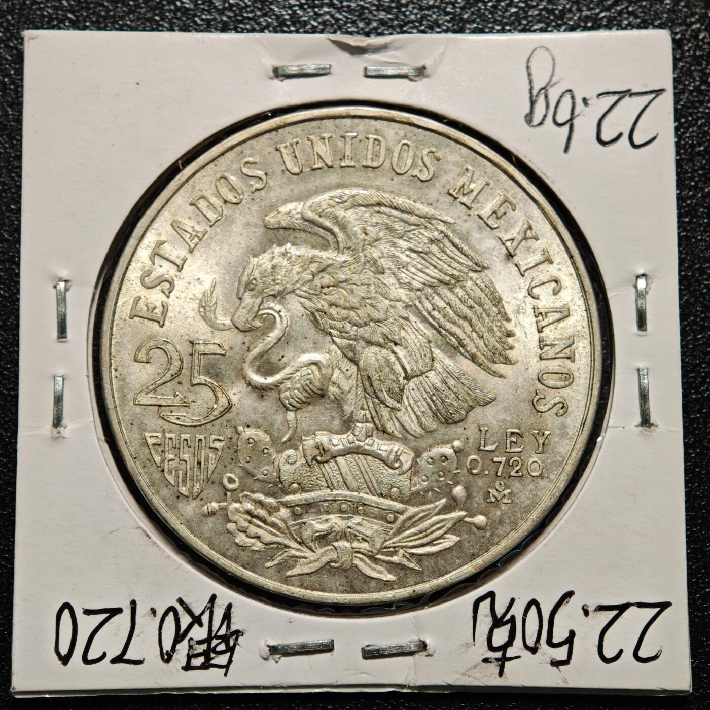 【德藏】世界币章拍卖第168期（拍品征集中~欢迎藏友联系） 老藏家集藏系列之- 1968年 墨西哥奥运会25比索纪念银币 720银 重约：22.5g 入册20余年·附有当年购入价