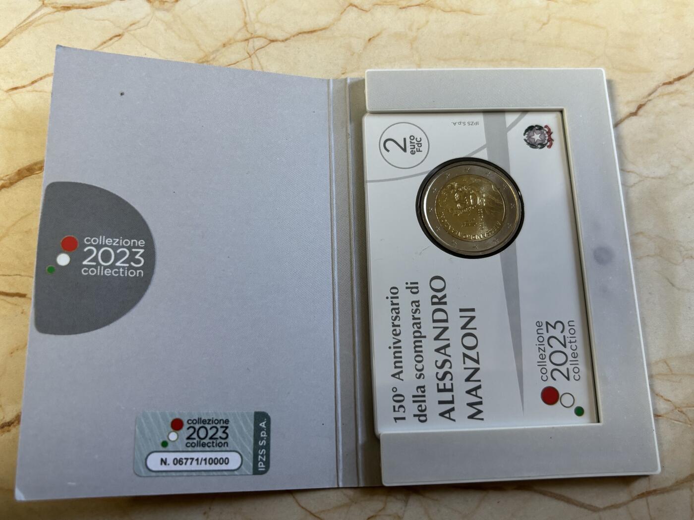 第194期拍卖 卡装意大利2023年人物曼佐尼2欧双色纪念币