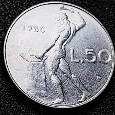 泉币菌-第213场-拍品多 请提前出价（工作最近较忙 发货不及时，望理解） - 意大利 1980年 50里拉 锻冶之神 伍尔坎 24mm