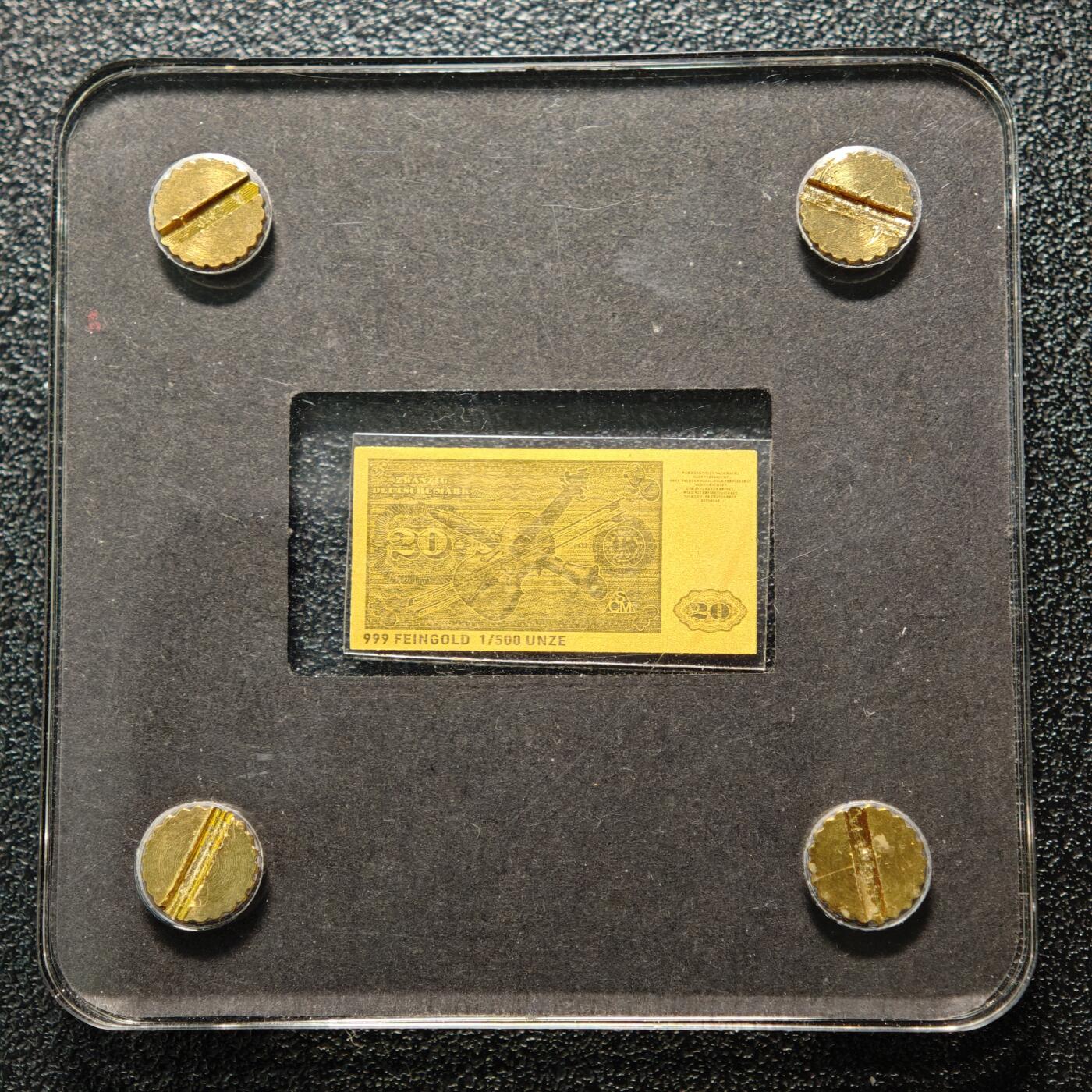 【德藏】世界币章拍卖第168期（拍品征集中~欢迎藏友联系） 20德国马克微型金钞 1/500盎司 999金 及 1/200盎司德国格言金章 999金
