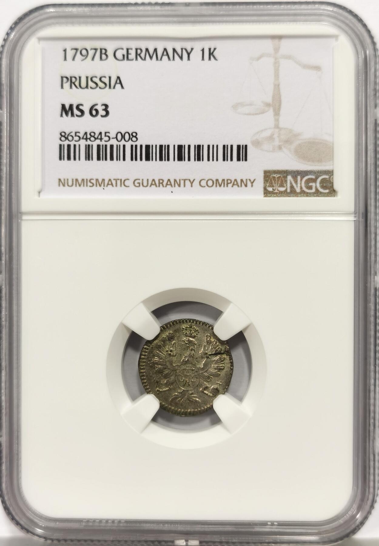 博洋堂世界钱币拍卖第165期（全场包邮） NGC MS63 德国普鲁士1797年1克鲁泽银币